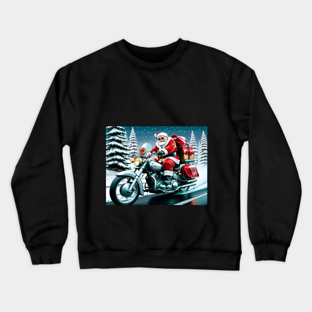 Santa on a Motorcycle Crewneck Sweatshirt by rturnbow